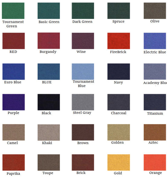 felt color options for pool table
